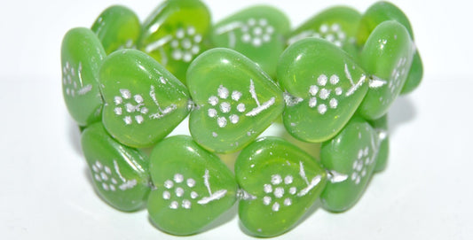 Heart With Simple Flower Pressed Glass Beads, (52010 54201), Glass, Czech Republic