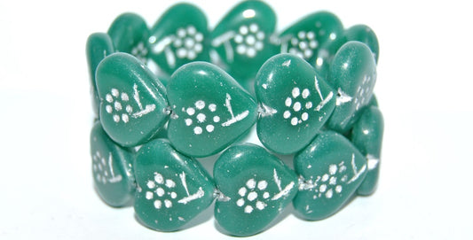 Heart With Simple Flower Pressed Glass Beads, (52050 54201), Glass, Czech Republic