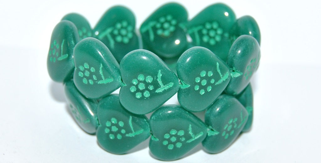 Heart With Simple Flower Pressed Glass Beads, (52050 46450), Glass, Czech Republic