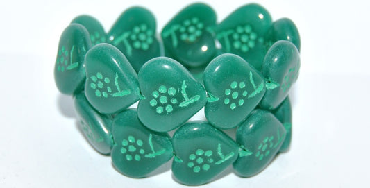 Heart With Simple Flower Pressed Glass Beads, (52050 46450), Glass, Czech Republic