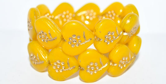 Heart With Simple Flower Pressed Glass Beads, Opal Yellow 54202 (81210 54202), Glass, Czech Republic