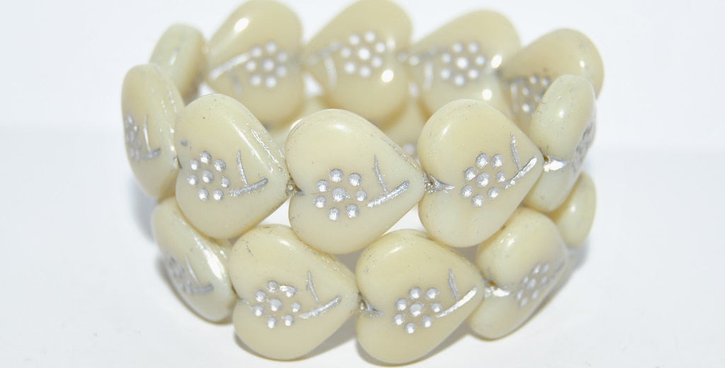 Heart With Simple Flower Pressed Glass Beads, Opal Orange 54201 (11000 54201), Glass, Czech Republic