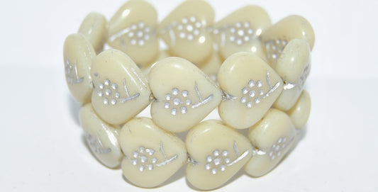 Heart With Simple Flower Pressed Glass Beads, Opal Orange 54201 (11000 54201), Glass, Czech Republic