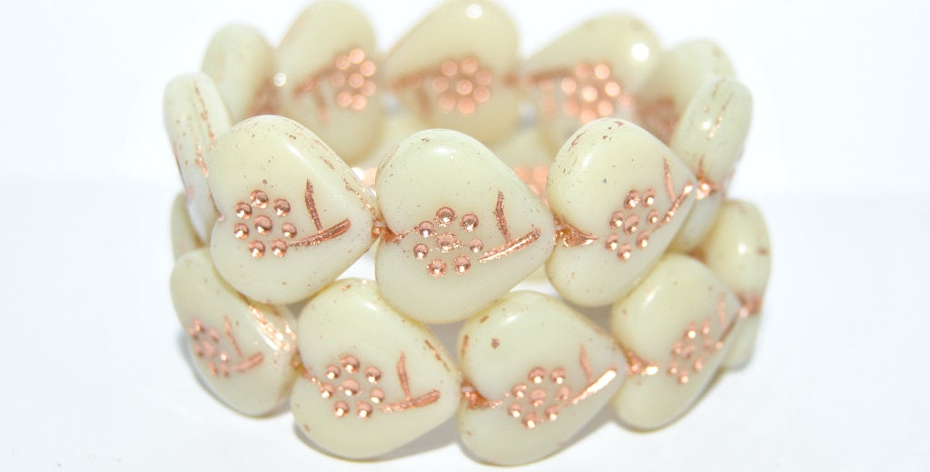 Heart With Simple Flower Pressed Glass Beads, Opal Orange 54200 (11000 54200), Glass, Czech Republic