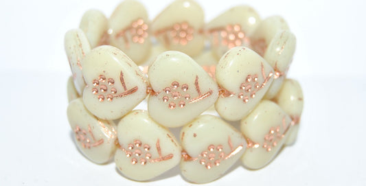 Heart With Simple Flower Pressed Glass Beads, Opal Orange 54200 (11000 54200), Glass, Czech Republic