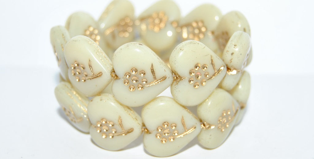 Heart With Simple Flower Pressed Glass Beads, Opal Orange 54202 (11000 54202), Glass, Czech Republic