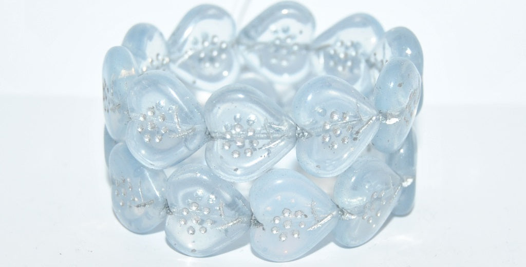 Heart With Simple Flower Pressed Glass Beads, (1000 54201), Glass, Czech Republic