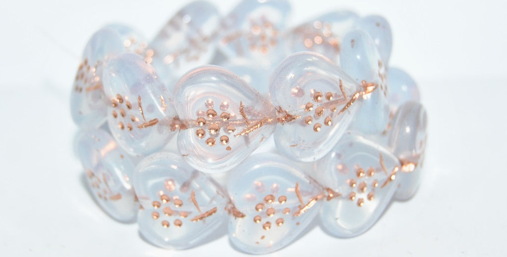 Heart With Simple Flower Pressed Glass Beads, (1000 54200), Glass, Czech Republic