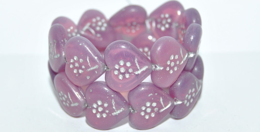 Heart With Simple Flower Pressed Glass Beads, (71010B 54201), Glass, Czech Republic