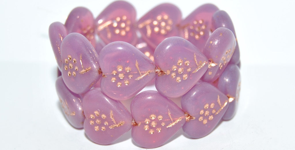 Heart With Simple Flower Pressed Glass Beads, (71010B 54200), Glass, Czech Republic