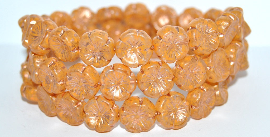 Hawaii Flower Pressed Glass Beads, Lava Glass 43606 Copper Lined (LAVA-GLASS-43606-54200), Glass, Czech Republic