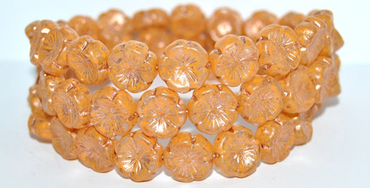 Hawaii Flower Pressed Glass Beads, Lava Glass 43606 Copper Lined (LAVA-GLASS-43606-54200), Glass, Czech Republic
