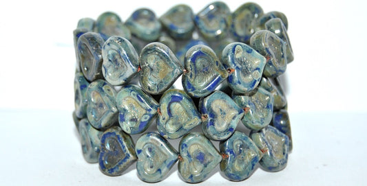 Heart With Heart Pressed Glass Beads, Rich Blue 43400 (33060 43400), Glass, Czech Republic