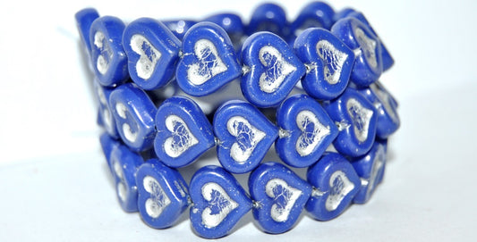 Heart With Heart Pressed Glass Beads, Rich Blue 54201 (33060 54201), Glass, Czech Republic