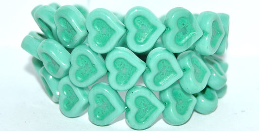Heart With Heart Pressed Glass Beads, Turquoise 46450 (63130 46450), Glass, Czech Republic