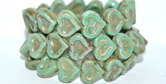 Heart With Heart Pressed Glass Beads, Turquoise 43400 (63130 43400), Glass, Czech Republic