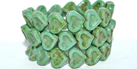 Heart With Heart Pressed Glass Beads, Turquoise Travertin (63130 86800), Glass, Czech Republic
