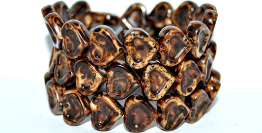 Heart With Heart Pressed Glass Beads, 13010 Travertin (13010 86800), Glass, Czech Republic