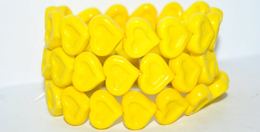 Heart With Heart Pressed Glass Beads, Yellow (83120), Glass, Czech Republic