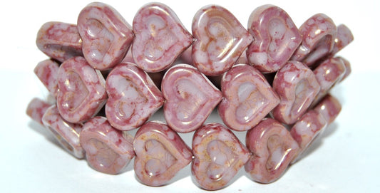 Heart With Heart Pressed Glass Beads, Purple  Terracotta Red (23020 15495), Glass, Czech Republic