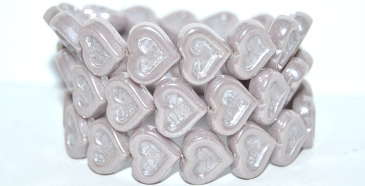 Heart With Heart Pressed Glass Beads, Purple  Hematite (23020 14400), Glass, Czech Republic