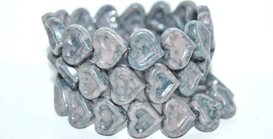 Heart With Heart Pressed Glass Beads, Purple  Terracotta Blue (23020 15464), Glass, Czech Republic