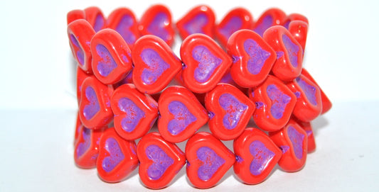 Heart With Heart Pressed Glass Beads, Red 46420 (93190 46420), Glass, Czech Republic