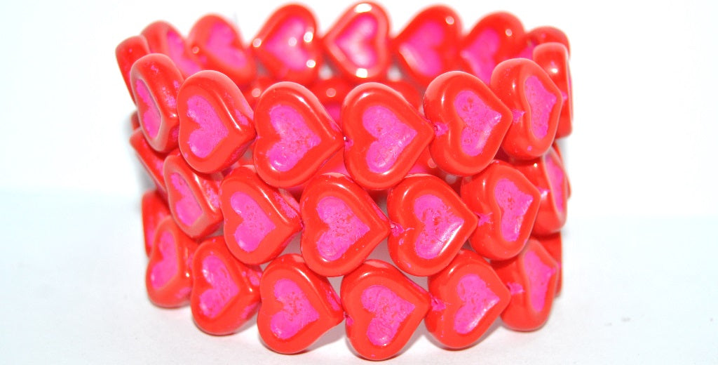 Heart With Heart Pressed Glass Beads, Red 46470 (93190 46470), Glass, Czech Republic