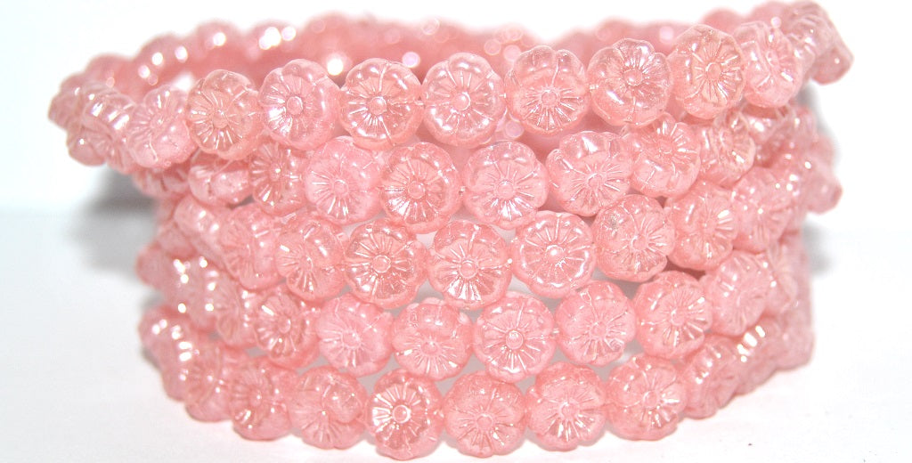 Hawaii Flower Pressed Glass Beads, Opal Pink Hematite (71010 14400), Glass, Czech Republic