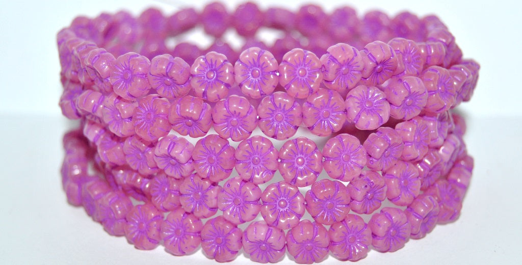 Hawaii Flower Pressed Glass Beads, Opal Pink 46420 (71010 46420), Glass, Czech Republic