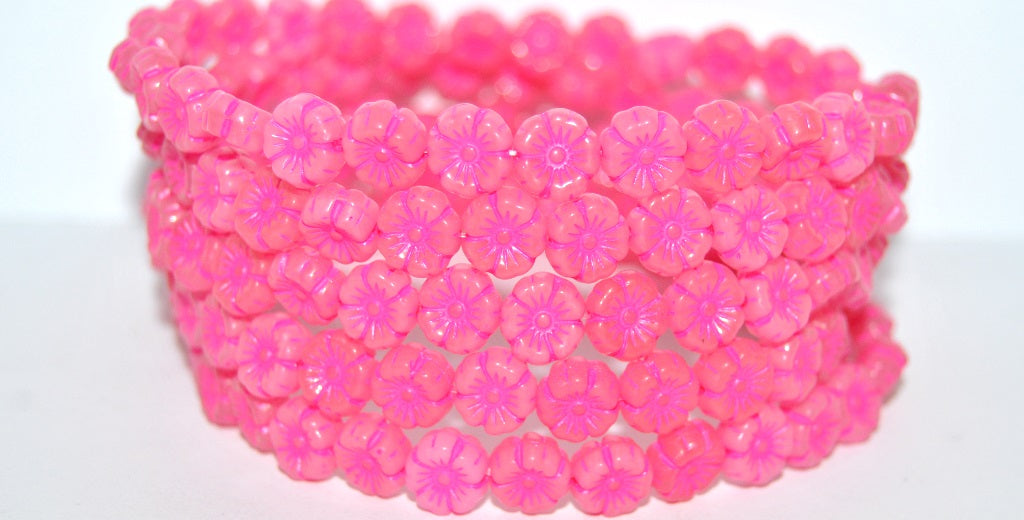 Hawaii Flower Pressed Glass Beads, Opal Pink 46470 (71010 46470), Glass, Czech Republic