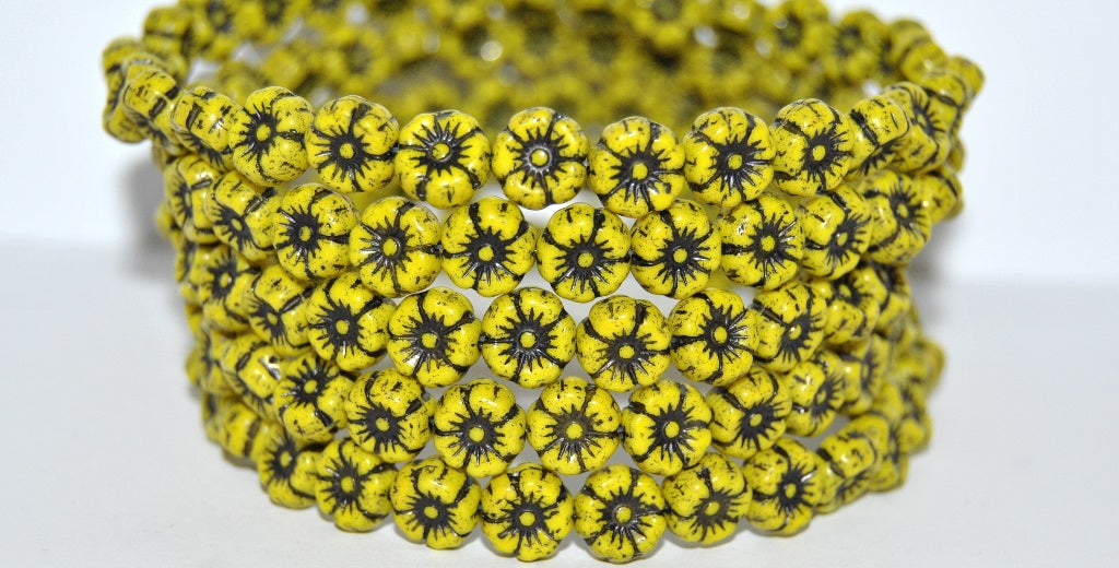 Hawaii Flower Pressed Glass Beads, Opaque Green 46769 (53400 46769), Glass, Czech Republic