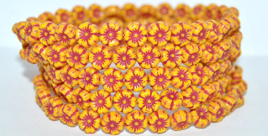 Hawaii Flower Pressed Glass Beads, Yellow 46490 (83120 46490), Glass, Czech Republic
