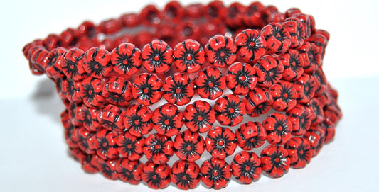 Hawaii Flower Pressed Glass Beads, Opaque Red 46769 (93200 46769), Glass, Czech Republic