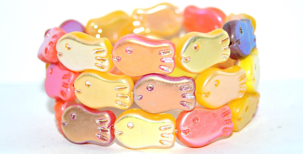 Simple Fish Pressed Glass Beads, Yellow Mixed Colors Ab 2Xside (Yellow Mix Ab 2Xside), Glass, Czech Republic