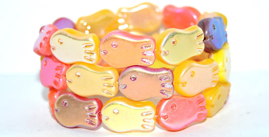 Simple Fish Pressed Glass Beads, Yellow Mixed Colors Ab 2Xside (Yellow Mix Ab 2Xside), Glass, Czech Republic