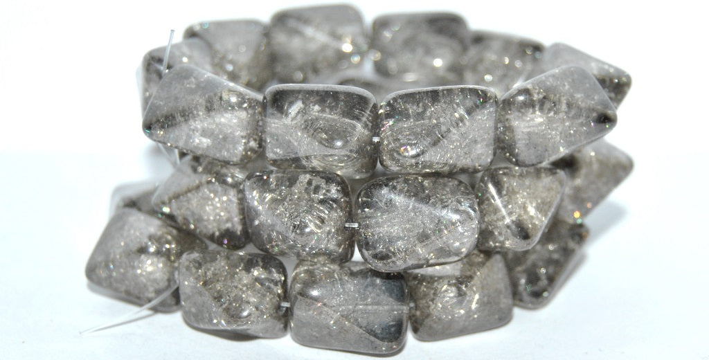 Rectangle Meteorite Pressed Glass Beads, Crystal Luster Black Crack (30 14449 Crack), Glass, Czech Republic