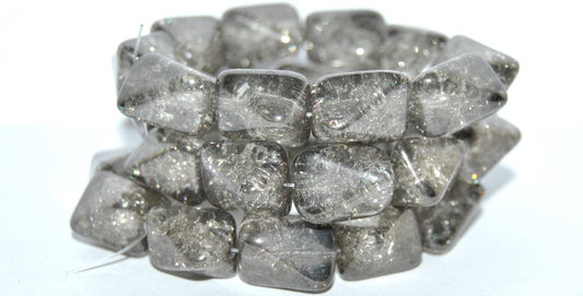 Rectangle Meteorite Pressed Glass Beads, Crystal Luster Black Crack (30 14449 Crack), Glass, Czech Republic