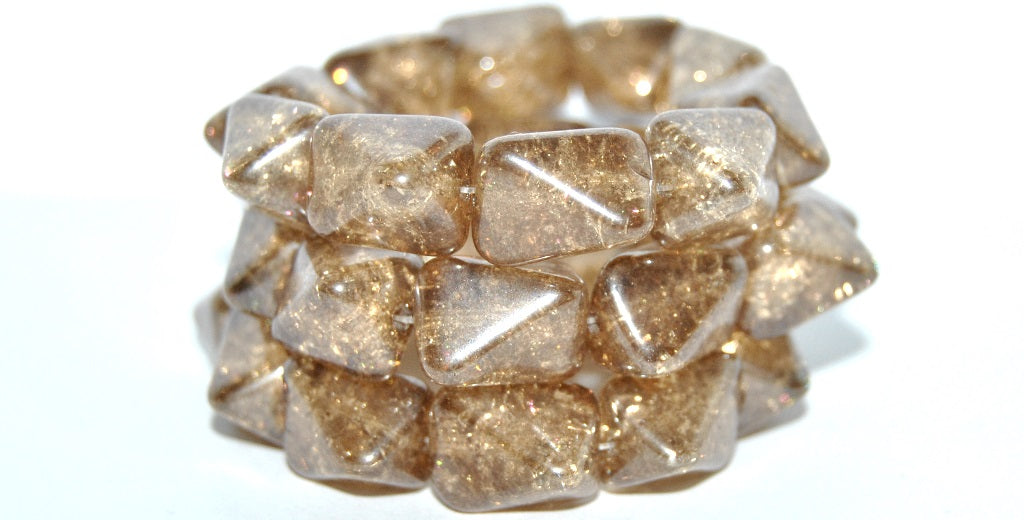 Rectangle Meteorite Pressed Glass Beads, Crystal Luster Brown Full Coated Crack (30 14419 Crack), Glass, Czech Republic