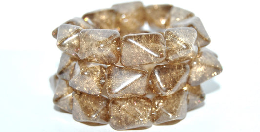 Rectangle Meteorite Pressed Glass Beads, Crystal Luster Brown Full Coated Crack (30 14419 Crack), Glass, Czech Republic