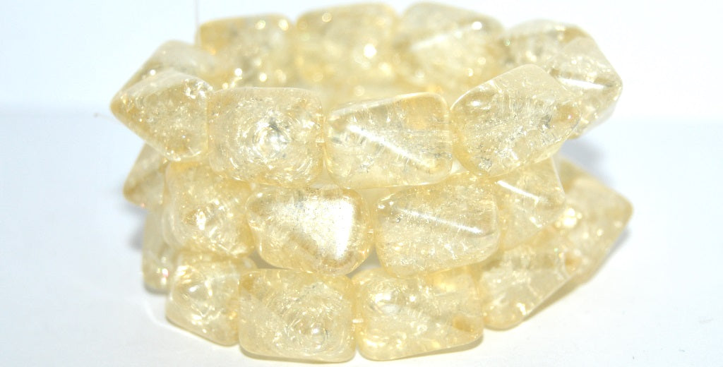 Rectangle Meteorite Pressed Glass Beads, Crystal Luster Yellow Full Coated Crack (30 14483 Crack), Glass, Czech Republic