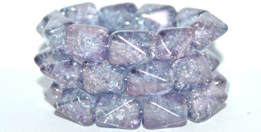 Rectangle Meteorite Pressed Glass Beads, Crystal Luster Lila Crack (30 14494 Crack), Glass, Czech Republic