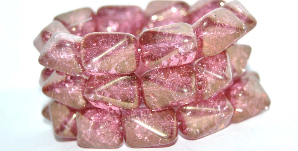 Rectangle Meteorite Pressed Glass Beads, Crystal Luster Red Full Coated Crack (00030-14495-CRACK), Glass, Czech Republic