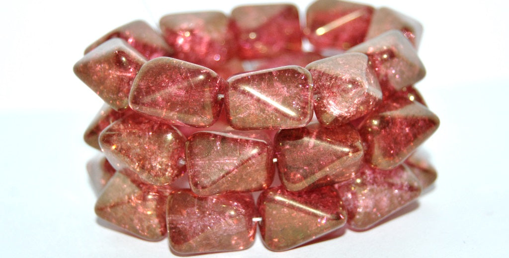 Rectangle Meteorite Pressed Glass Beads, Crystal Luster Ruby Crack (30 14497 Crack), Glass, Czech Republic