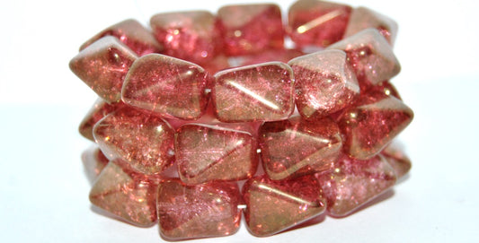 Rectangle Meteorite Pressed Glass Beads, Crystal Luster Ruby Crack (30 14497 Crack), Glass, Czech Republic