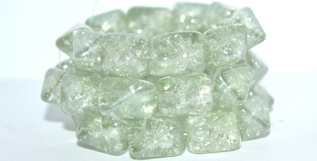 Rectangle Meteorite Pressed Glass Beads, Crystal Luster Green Full Coated Crack (30 14457 Crack), Glass, Czech Republic