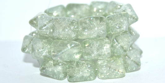 Rectangle Meteorite Pressed Glass Beads, Crystal Luster Green Full Coated Crack (30 14457 Crack), Glass, Czech Republic