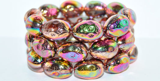 Oval Egg With Decor Pressed Glass Beads, (29500 2Xside), Glass, Czech Republic