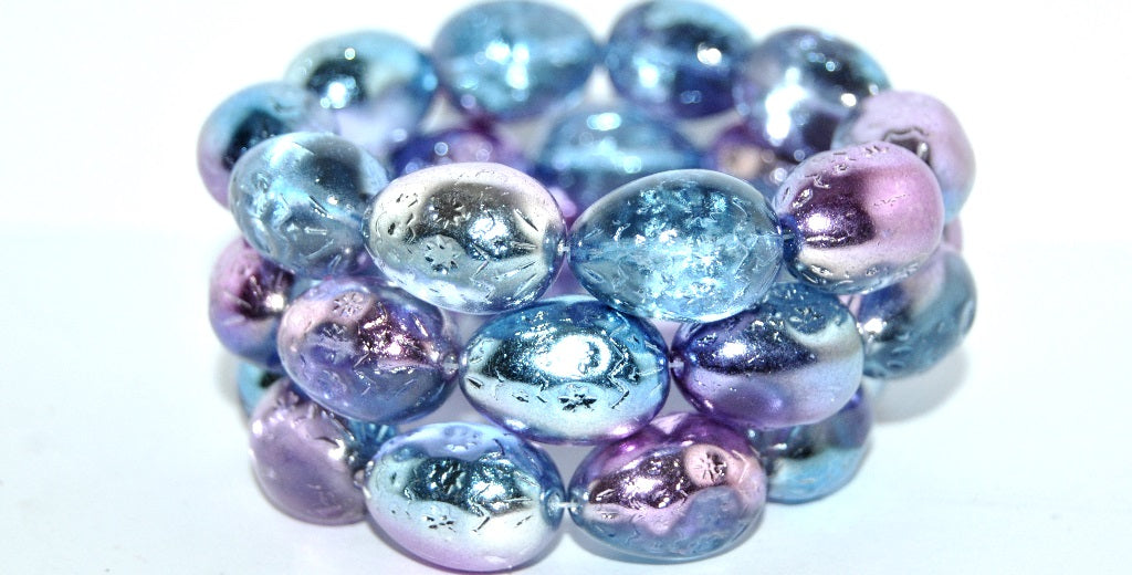 Oval Egg With Decor Pressed Glass Beads, Crystal 48203 (30 48203), Glass, Czech Republic