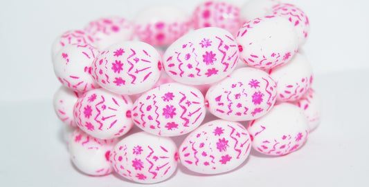 Oval Egg With Decor Pressed Glass Beads, Chalk White 46470 (3000 46470), Glass, Czech Republic